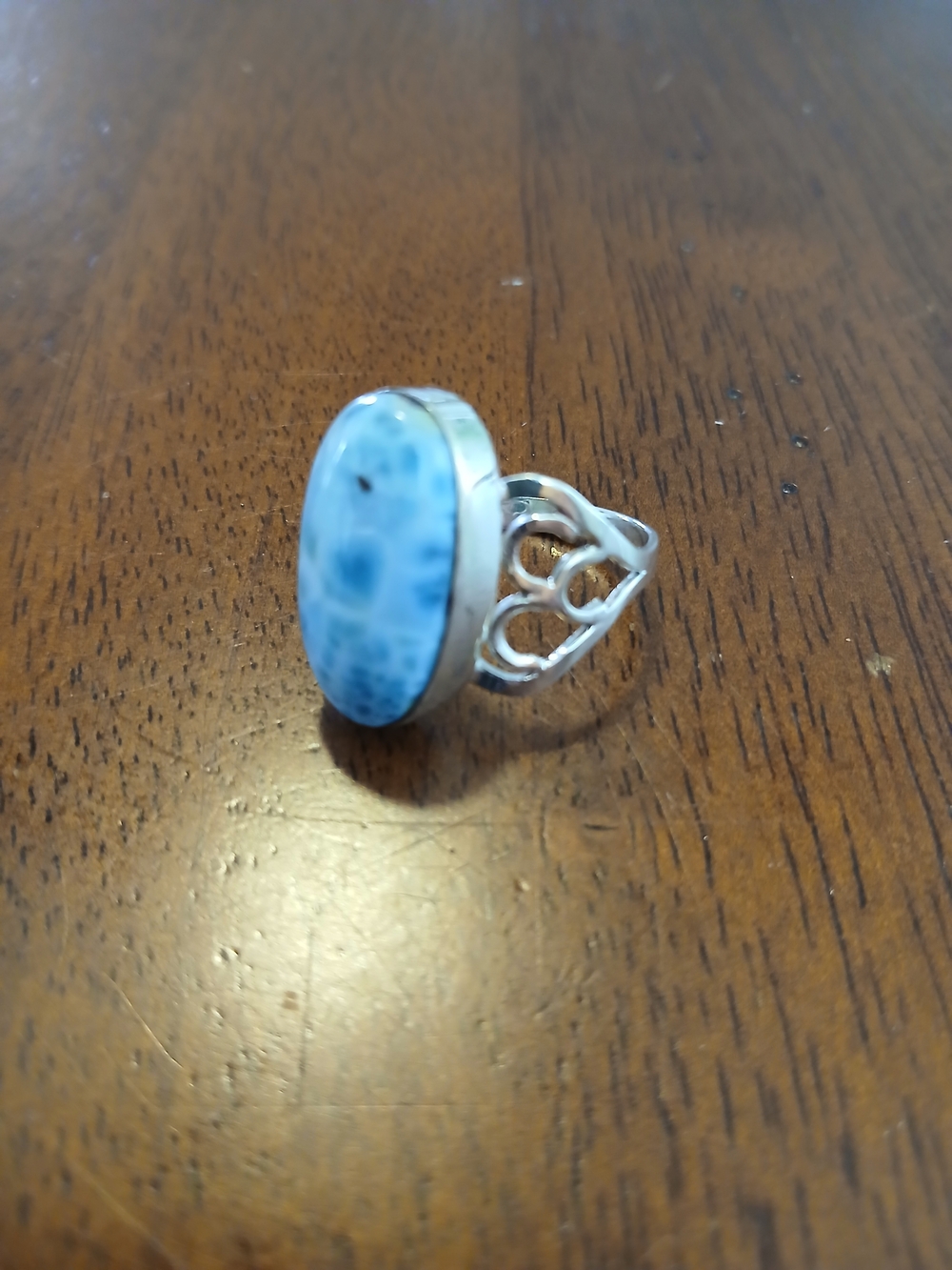 Sterling Silver Larimar Statement Ring 925 Size 8.5